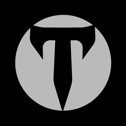Titan 6 Submark Icon displaying a solid black T shield logo centered inside an Ice gray circular field on a blackout background.