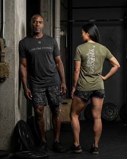 Titan 6 I Am The Storm graphic apparel worn in field gym training
