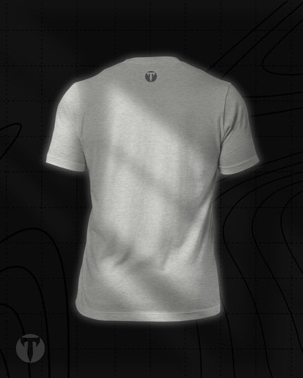 Back view of the Titan 6 Unisex Nomad Tee in Athletic Heather, featuring a plain back with a small dark "T" logo centered near the upper collar.